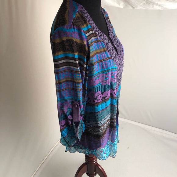 Hale Bob sheer silk purple multicolor bead v-neck top - Picture 3 of 11